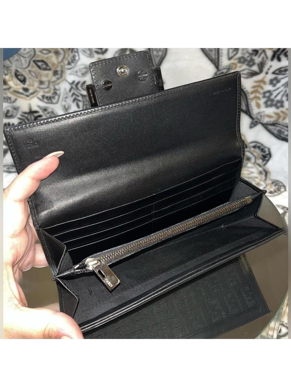 FENDI Zucchino Monogram Canvas Long Bi-Fold Wallet, Black, Vintage - Picture 2 of 14